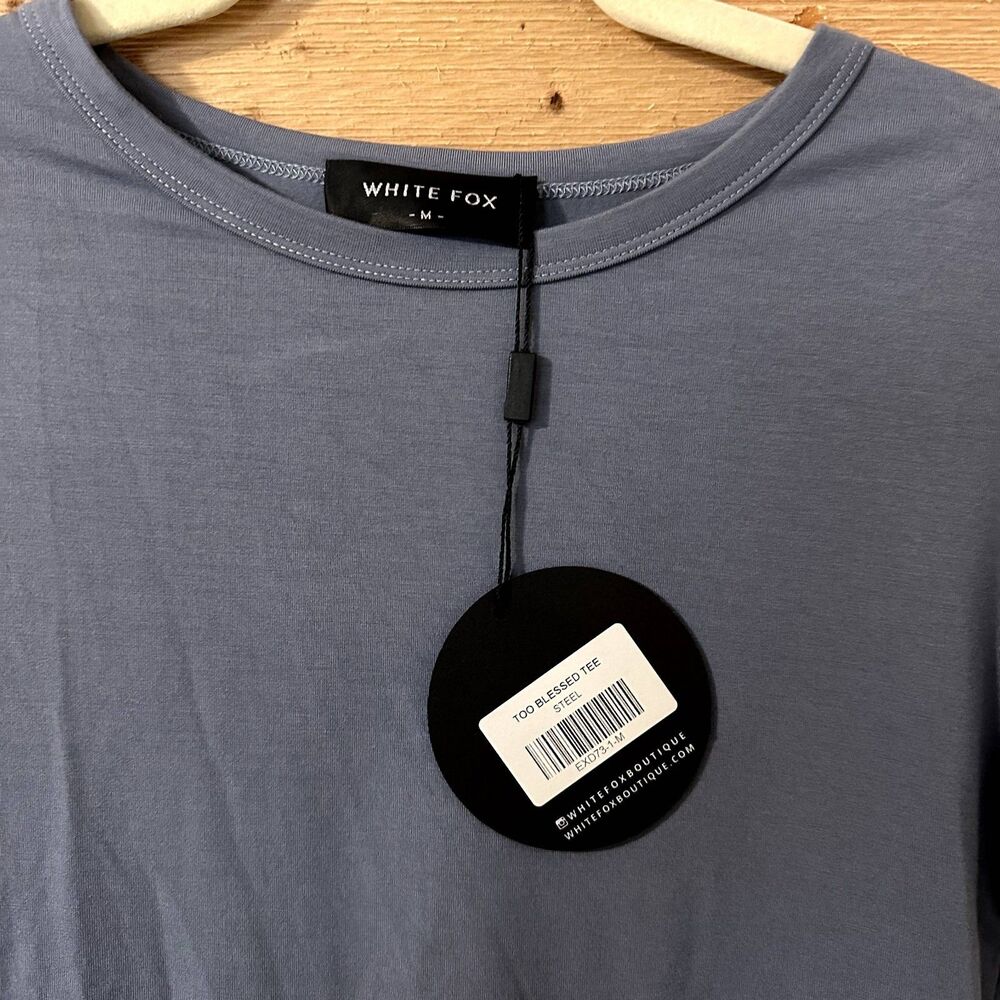 White Fox Too Blessed Tee in Steel NWT - Picture 7 of 7